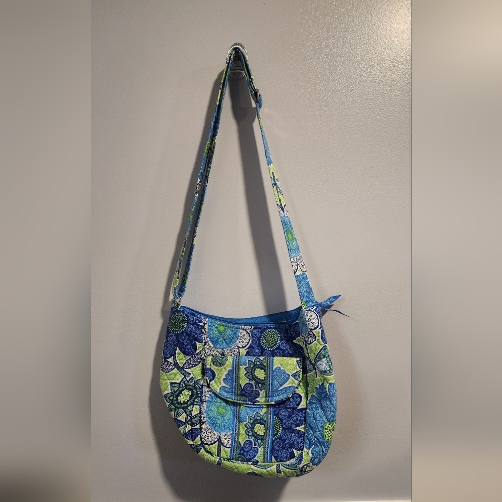Vera Bradley Blue and Green Shoulder Bag with Floral Print